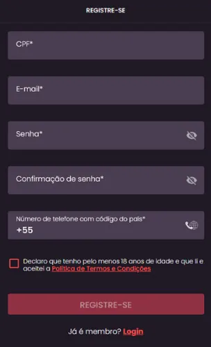 formulário de registro